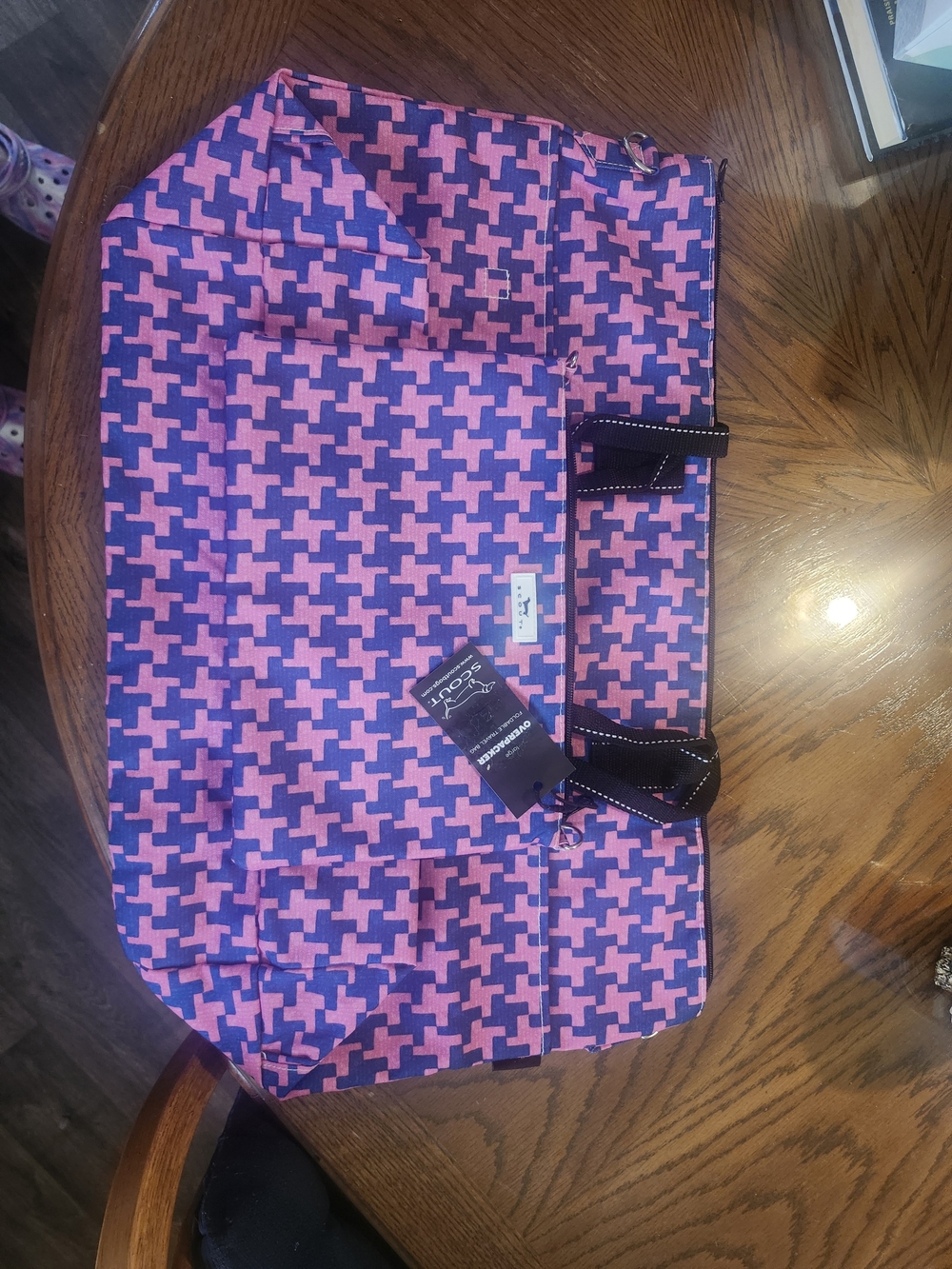 Scout Pink & Purple Houndstooth Travel Tote with Contrast Straps